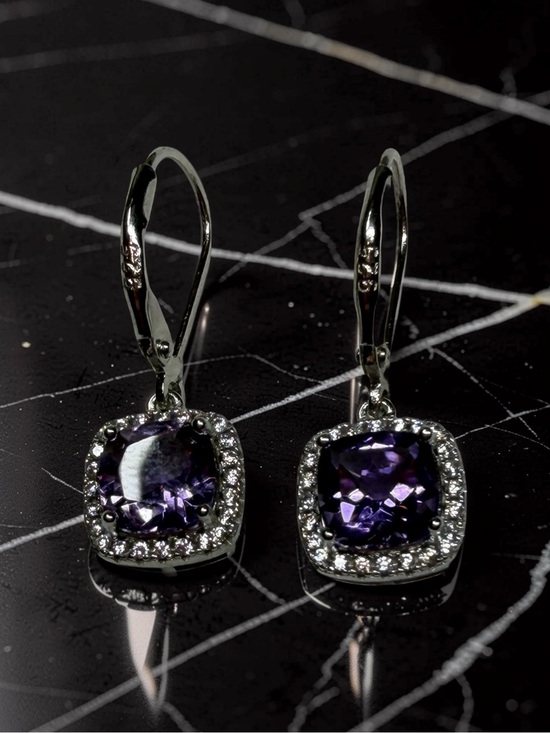 Jewelry - Sterling Silver Amethyst Halo Drop Earrings